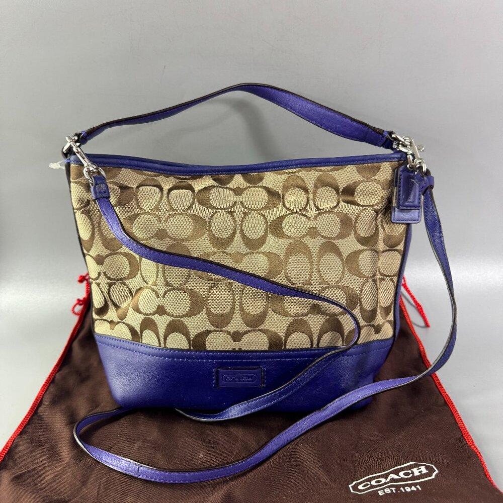 Coach Hobo Khaki & Blue Convertible Hobo/ Shoulder Bag
